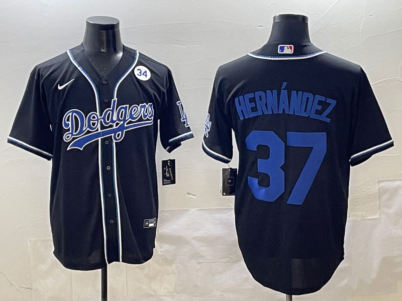 Men 2025 Los Angeles Dodgers #37 Hernandez Black Three generations Fashion Nike MLB Jersey style 6